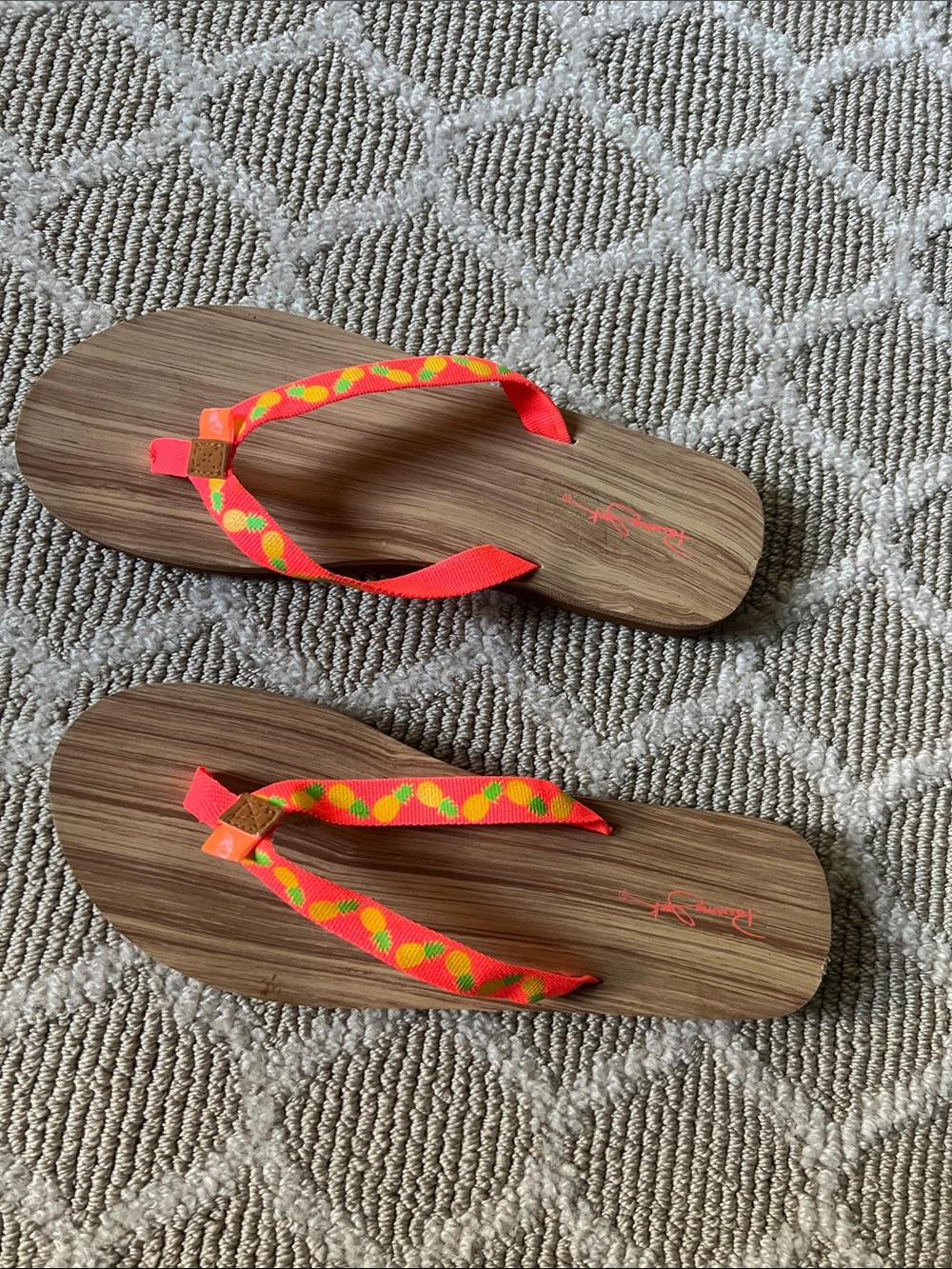 Panama Jack Neon Coral and Yellow Patterned Strap Sandals